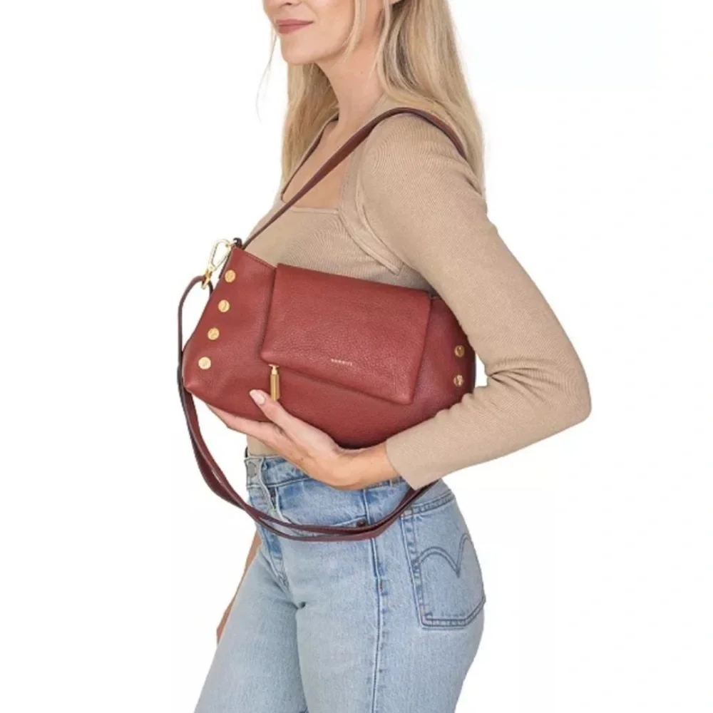 Hammitt Brushed Gold Pebble Leather VIP Satchel in Pomodoro Red - Picture 2 of 15